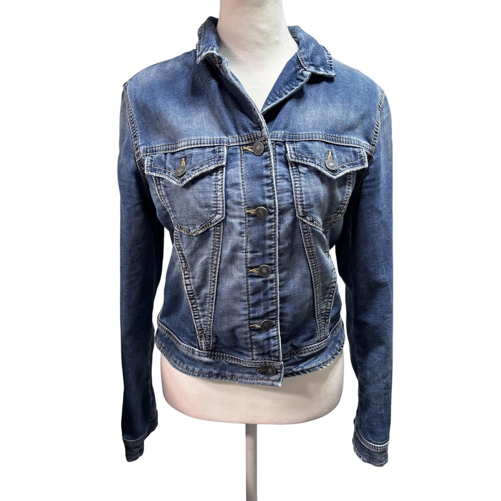 Silver Jeans‎ Co Womens Medium Wash Denim Trucker Jacket Blue S Small #74